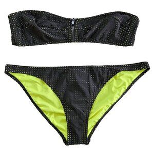Sundek Waimea Bikini Set Womens XL 2 Piece Bandeau Black Lime Neon Swim Beach